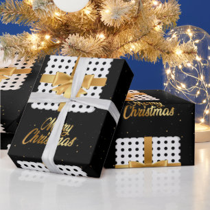 Elegant Gift with Golden Ribbon and Polka Dots  Wrapping Paper