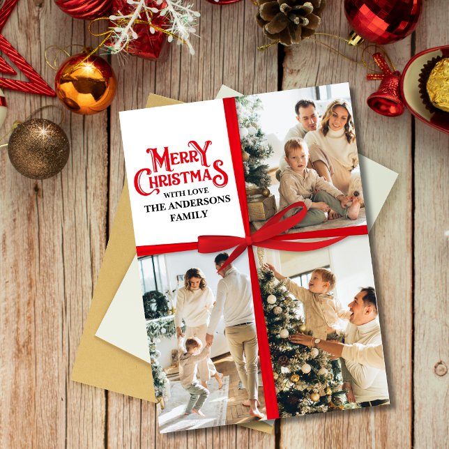 Elegant Gift Wrapped Family PhotoCollage Christmas Holiday Card (Creator Uploaded)