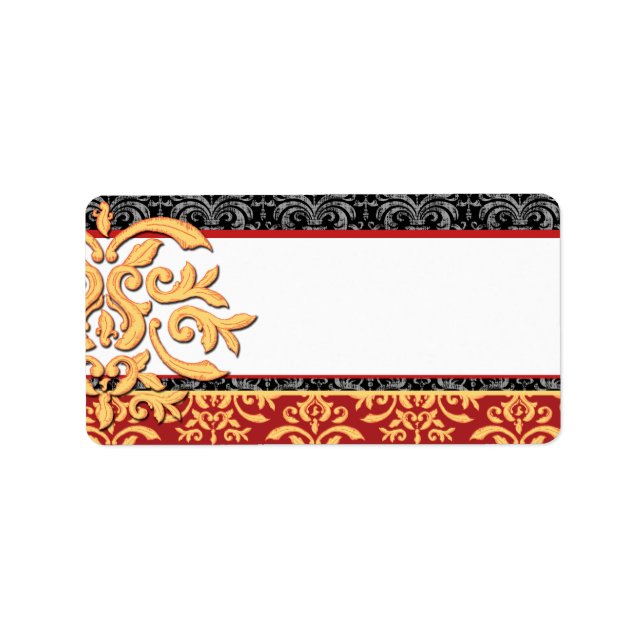 Elegant Gilded Damask Ornamental Red & Gold Label (Front)