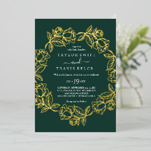 Elegant Gilded Floral Gold Foil Navy Blue Wedding