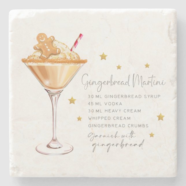 Elegant Gingerbread Martini Recipe White Christmas Stone Coaster (Front)