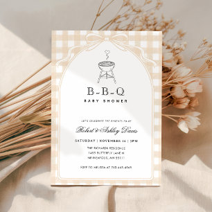 Elegant Gingham Bow BBQ Baby Q Baby Shower Invitation
