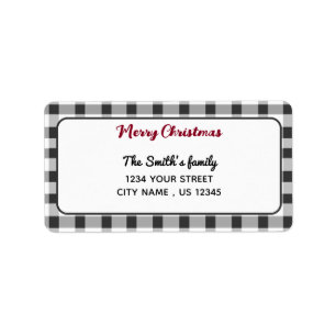 Elegant Gingham   Merry Christmas Return Address  Label