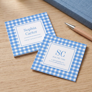Elegant Gingham Monogram Square Business Card