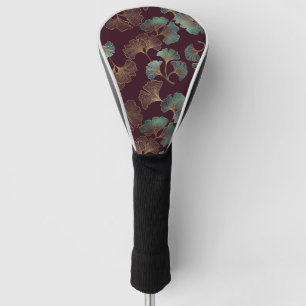 Elegant Ginkgo Leaf in Burgundy and Teal Golf Head Cover
