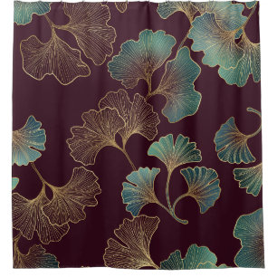Elegant Ginkgo Leaf in Burgundy and Teal Shower Curtain