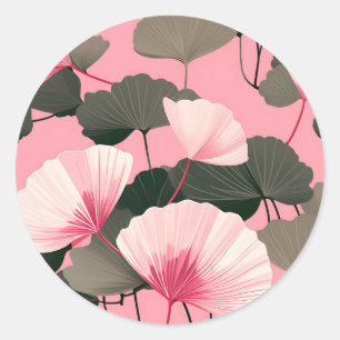 Elegant Ginkgo Leaf Pattern Classic Round Sticker