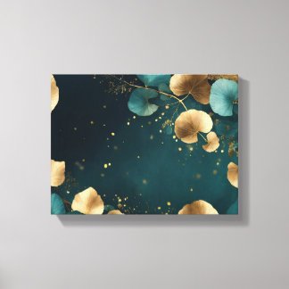 Elegant Ginkgo leaves gold & teal Canvas Print