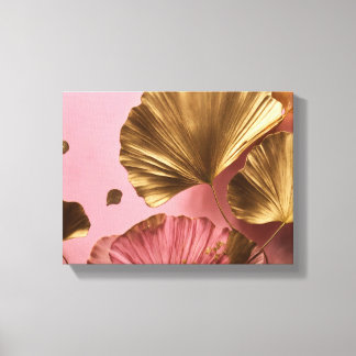 Elegant Ginkgo leaves pink & gold Canvas Print