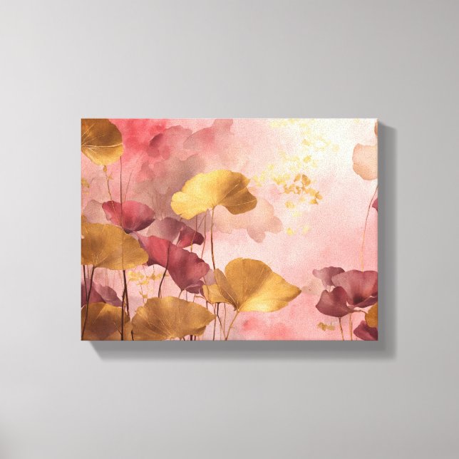 Elegant Ginkgo leaves pink & gold Canvas Print (Front)