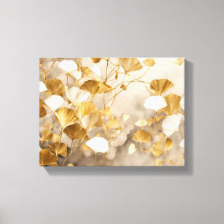 Elegant Ginkgo leaves white, beige, gold Canvas Print