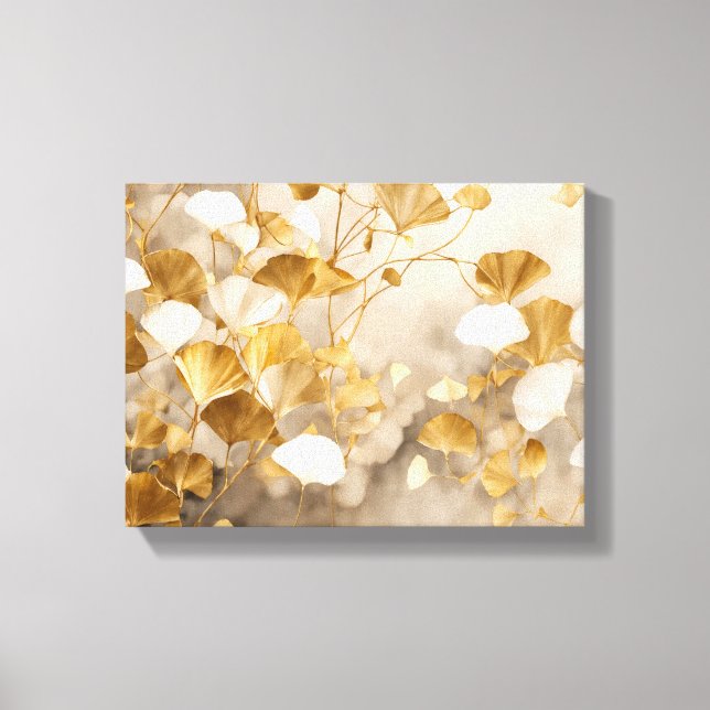 Elegant Ginkgo leaves white, beige, gold Canvas Print (Front)