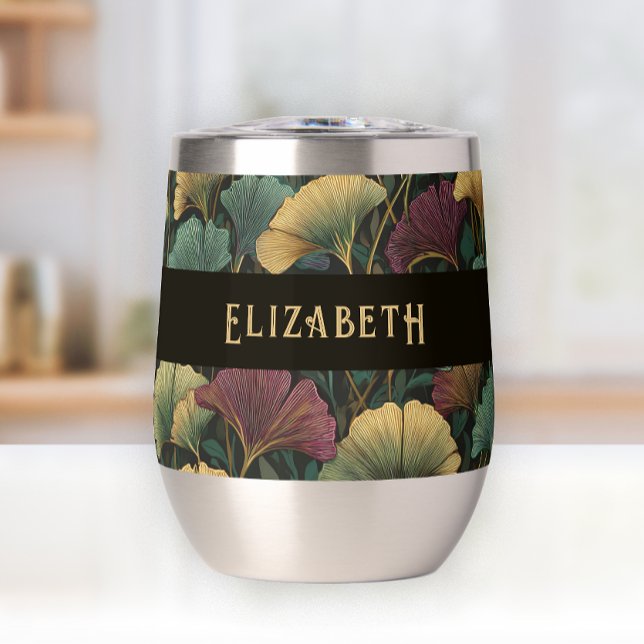 Elegant Ginkgo Pattern Monogram Name Jewel Tones (Creator Uploaded)