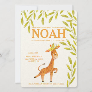 Elegant Giraffe Animals Safari Birthday Invitation