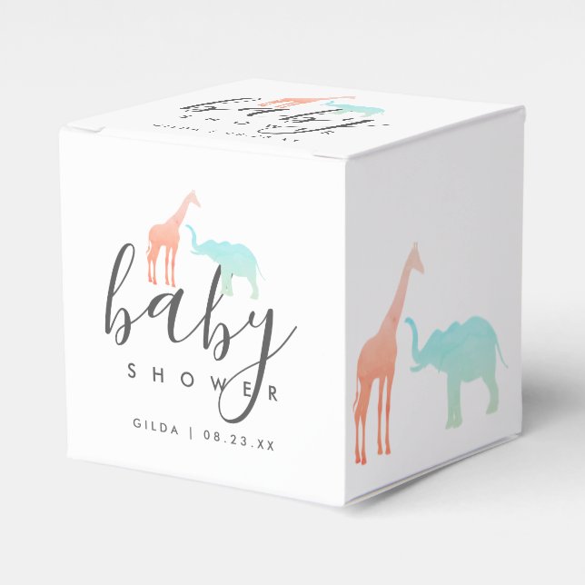 Elegant Giraffe Elephant Baby Shower Favour Box (Front Side)