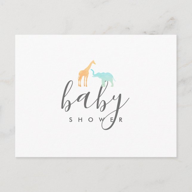 Elegant Giraffe Elephant Baby Shower Invitation Postcard (Front)