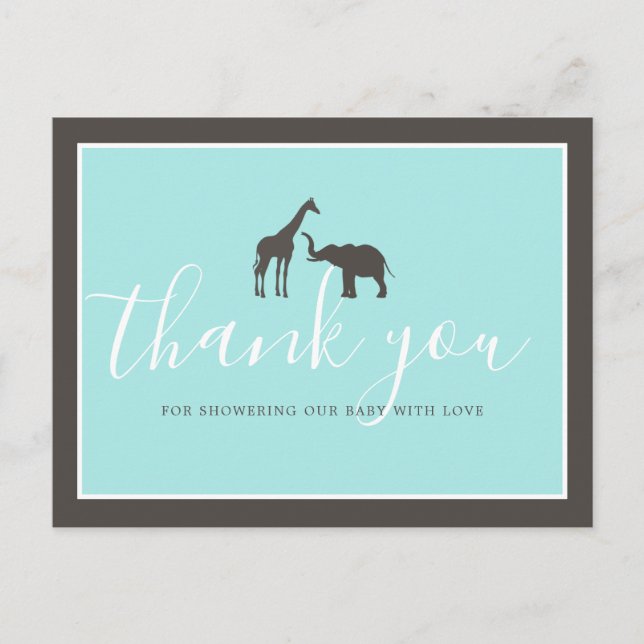 Elegant Giraffe Elephant Baby Shower Thank You Postcard (Front)