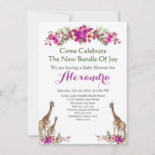 Elegant Giraffe Pink Floral Baby Shower invitation