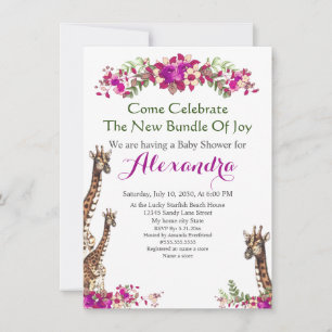 Elegant Giraffe Pink Floral Baby Shower invitation