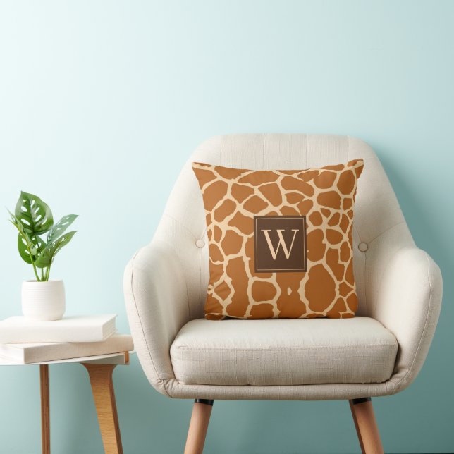 Elegant Giraffe Print Monogram Cushion (Chair)