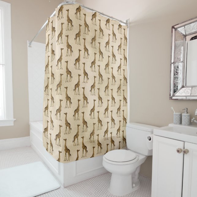 Elegant Giraffe Vintage Chic Stylish Shower Curtain (In Situ)