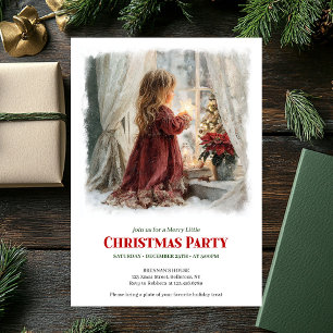 Elegant girl awaits Santa editable holiday invite