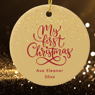 Elegant Girl Baby's First Christmas Custom Name Ceramic Tree Decoration