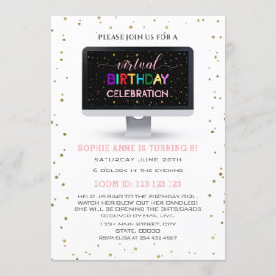 Elegant Girl Colourful Virtual Birthday Party Invitation