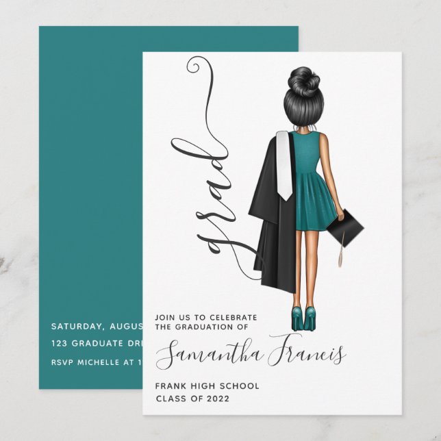 Elegant Girl Graduation Party Invit Invitation (Front/Back)