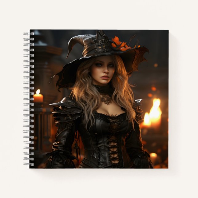Elegant Girl Halloween Witch Awesome Portrait Notebook (Front)