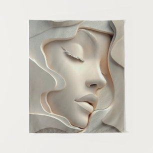 Elegant Girl in Flowing Abstract Layers Tapestry