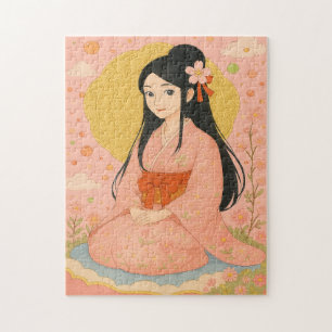 Elegant Girl in Japanese Kimono Jigsaw Puzzle