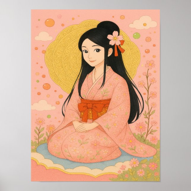 Elegant Girl in Kimono – Japanese Style Wall Art (Front)