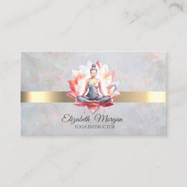 Elegant Girl Lotus Opal  Yoga Instructor  Business Card (Front)