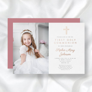 Elegant Girl Photo First Communion Rose Gold