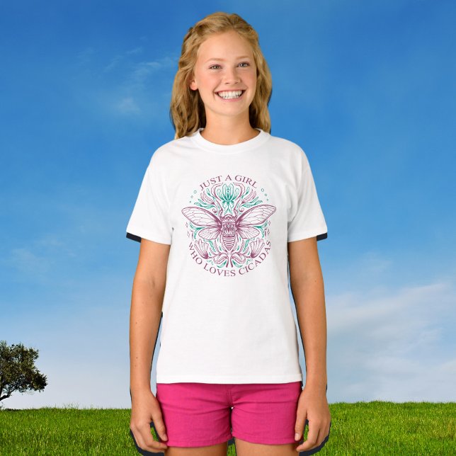 Elegant Girl Who Loves Cicadas Line Art Quotation T-Shirt (See the whole collection for  gift items for Girls Who Love Cicadas!)