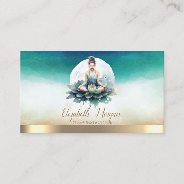 Elegant Girl Yoga Instructor Blue Lotus  Business Card (Front)