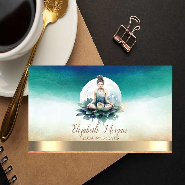 Elegant Girl Yoga Instructor Blue Lotus  Business Card (Creator Uploaded)