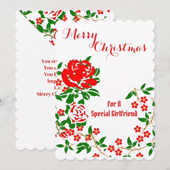 Elegant Girlfriend Merry Christmas Red Rose Floral Holiday Card (Front/Back)