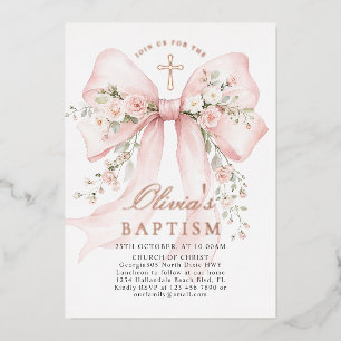Elegant Girl's Christian Baptism Pink Floral Bow