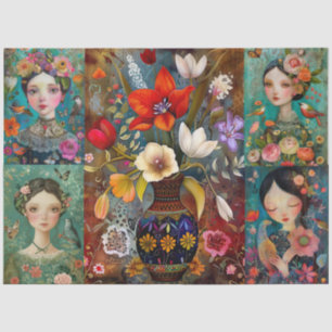 Elegant Girls Colourful Floral Decoupage Collage Tissue Paper