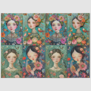 Elegant Girls Colourful Floral Decoupage Collage Tissue Paper