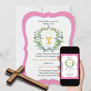 Elegant Girls Floral First Holy Communion  Invitation