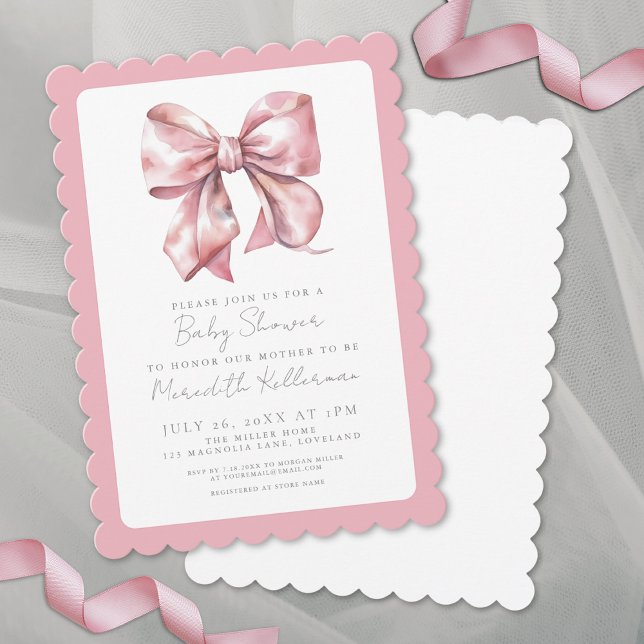 Elegant Girls Pink Bow Baby Shower Invitation (Elegant Girls Pink Bow Baby Shower Invitation)