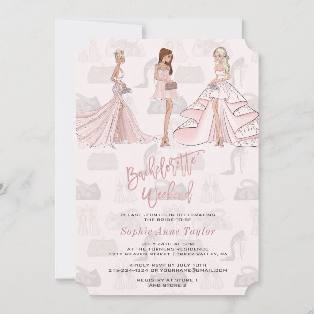 Elegant Girls Rose Gold Bachelorette Weekend Invitation (Front)