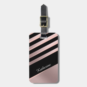 Elegant girly abstract rose gold, black & pink luggage tag