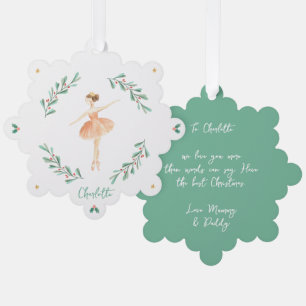 Elegant girly ballerina peach green cute Christmas Tree Decoration Card