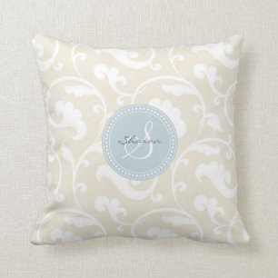 Elegant girly beige floral pattern monogram cushion