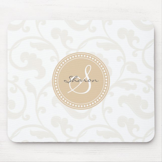 Elegant girly beige floral pattern monogram mouse mat (Front)