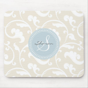 Elegant girly beige floral pattern monogram mouse mat